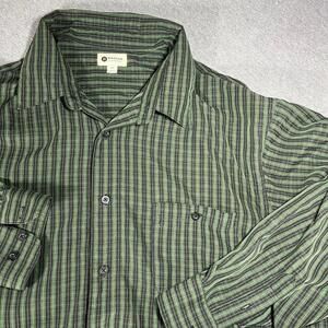 Haggar Clothing 100% Polyester Rn:40330 Men's XXL Striped Button-Up Shirt Green